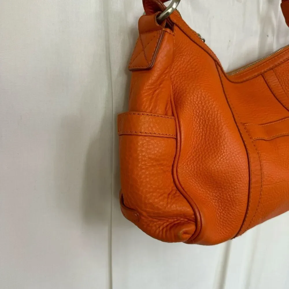 Cole Haan Pebbled Leather Zip Braided Strap Shoulder Hobo Bag Handbag Orange